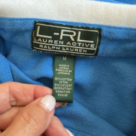 Vtg Ralph Lauren Blue Cotton Short Sleeve Polo Shirt with White Collar & Trim - Picture 7 of 9